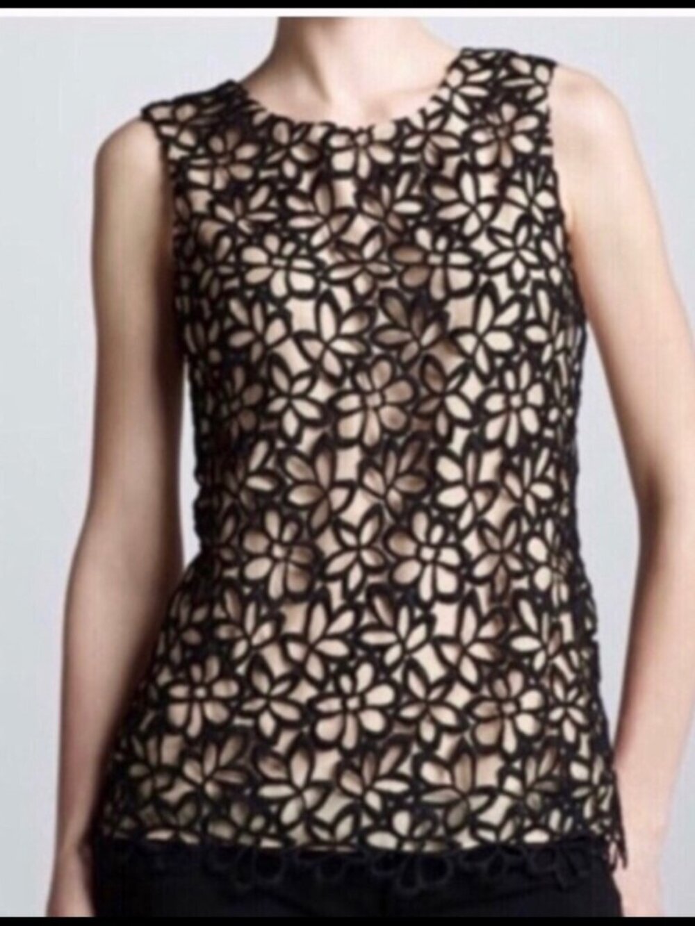 Target Neiman Marcus Lela Rose Black Floral Lace Overlay Sleeveless Blouse Sz XL